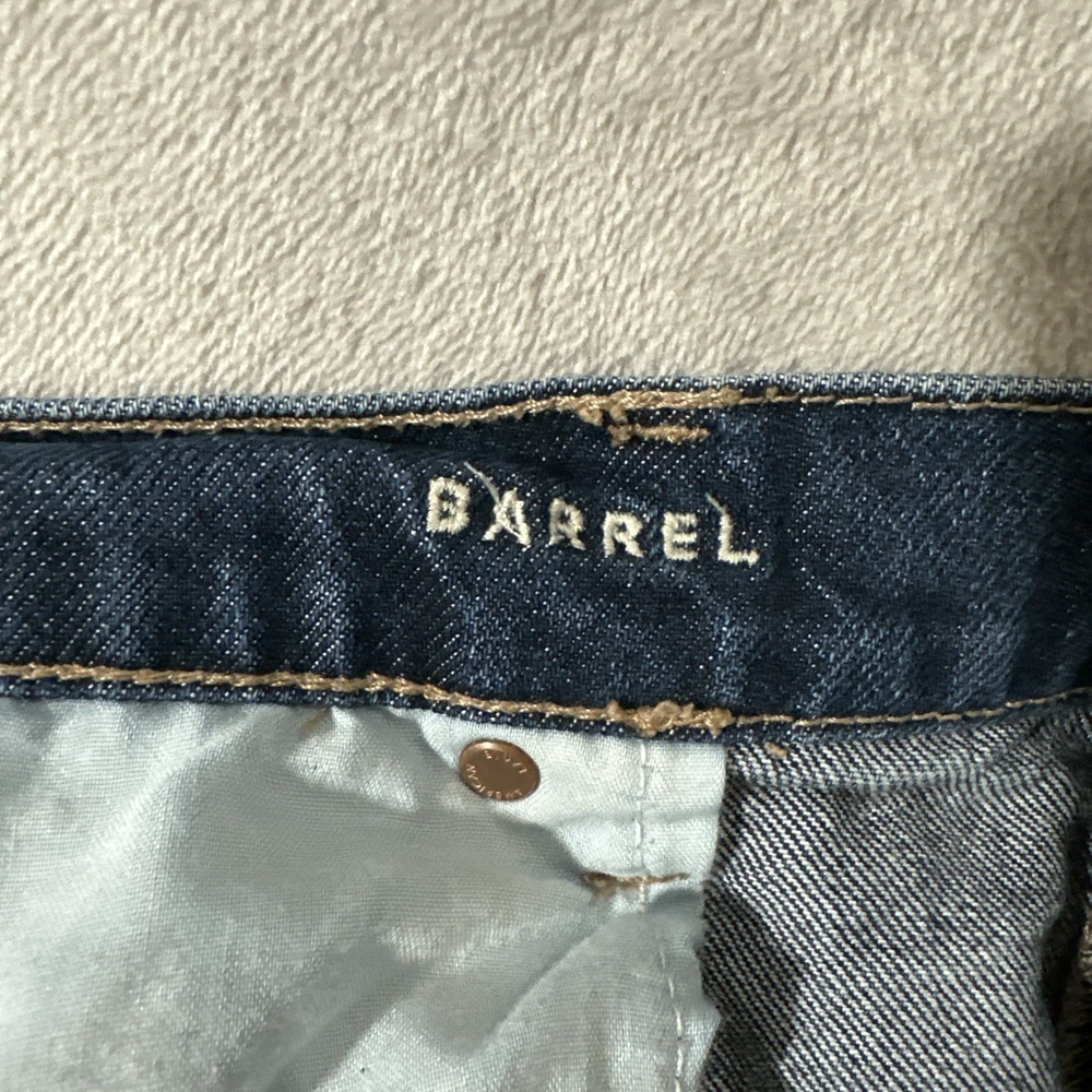 American Eagle Stretch Barrel Denim Jeans Women's 14 Stretch Curved Pockets Logo - Picture 7 of 11